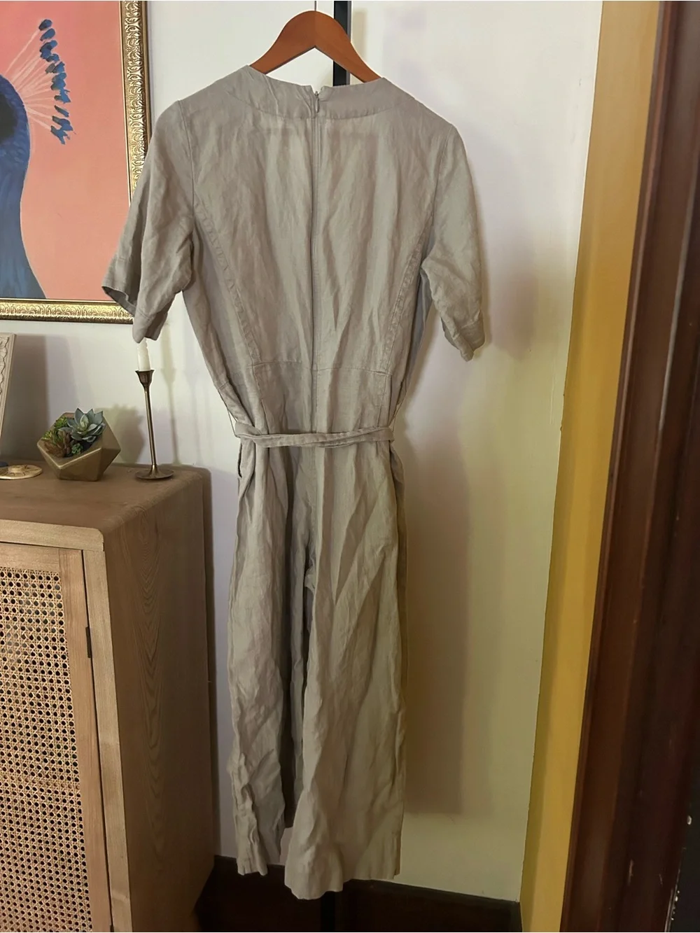 Everlane 100% European Flax Linen Wrap Jumpsuit Wide Leg Lagenlook Khaki Size 0